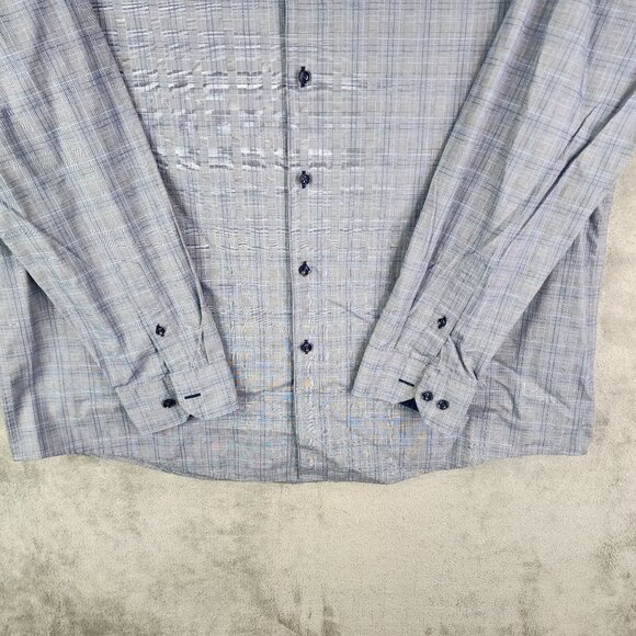 Men's Tasso Elba Shirt Blue & Gray Plaid Long Sleeve Button-Down Size XXL - Picture 3 of 10